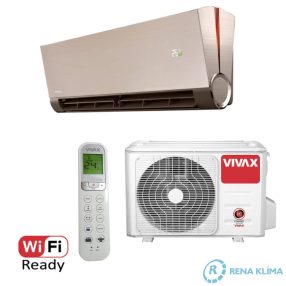  VIVAX V DESIGN GOLD Klíma ACP-12CH35AEVI 3,5 kW Színes egyedi előlap 2 színű LED fénnyel Defrosting funkcióval Arany színű